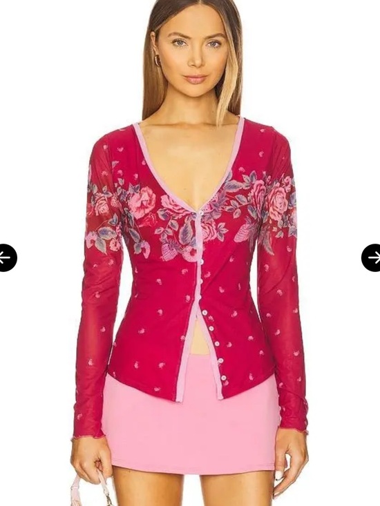 Free People Tops - NEW Free People x  Revolve  
Grown Cardi in Magenta..Sheer Floral Button NWT